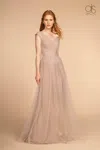 Gls Long Sleeveless Mauve Ball Gown Prom Dress In Neutral