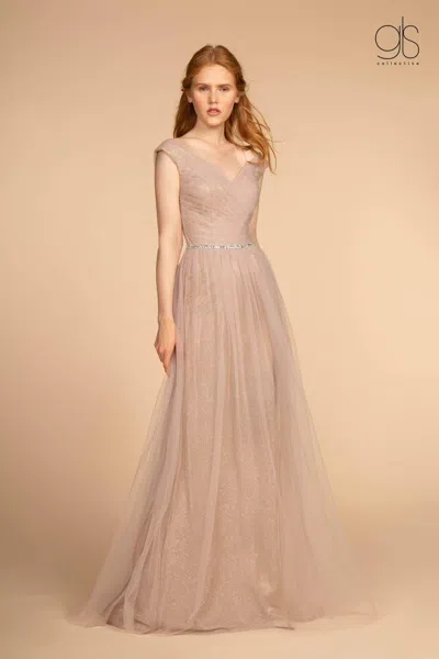 Gls Long Sleeveless Mauve Ball Gown Prom Dress In Neutral
