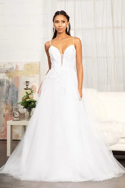 Gls Long Spaghetti Strap 3d Floral Applique Wedding Gown