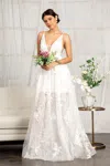Gls Long Spaghetti Strap Floral Applique Wedding Dress In White