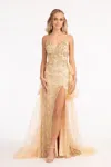 Gls Long Spaghetti Strap Mermaid Mesh Prom Dress In Gold