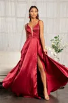 Gls Long Spaghetti Strap Satin A Line Prom Dress In Burgundy