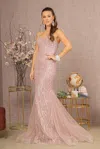 Gls Long Spaghetti Strap Trumpet Prom Gown In Multi