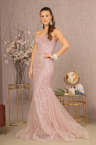 Gls Long Spaghetti Strap Trumpet Prom Gown In Multi