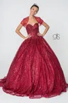 Gls Long Strapless Ball Gown Embellished Quinceanera Dress In Red