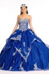 Gls Long Strapless Ball Gown Glitter Quinceanera Dress In Blue