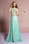 Gls Long Strapless Beaded Chiffon Prom Dress In Blue