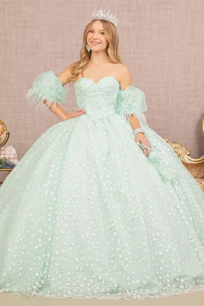 Gls Long Strapless Quinceanera Ball Gown In Green