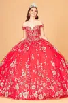 Gls Long Sweet 16 Glitter Quinceanera Dress In Red