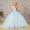 Gls Long Sweet 16 Sequin Quinceanera Ball Gown In Blue