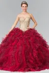 Gls Long Tulle Ruffled Quinceanera Dress In Red