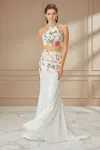 Gls Long Two Piece Halter Mermaid Prom Gown In White