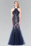 Gls Long Wedding Dress Halter Lace Mermaid Gown In Blue
