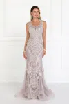 Gls Mauve Long Lace Prom Dress In Pink