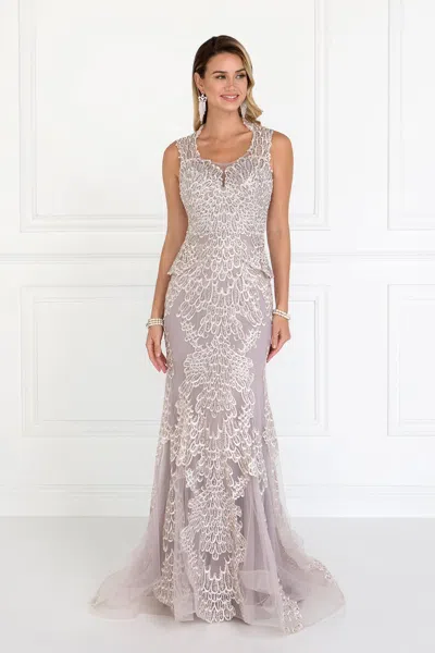 Gls Mauve Long Lace Prom Dress In Pink
