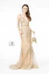 Gls Mermaid Long Prom Dress Jeweled Evening Gown In Gold