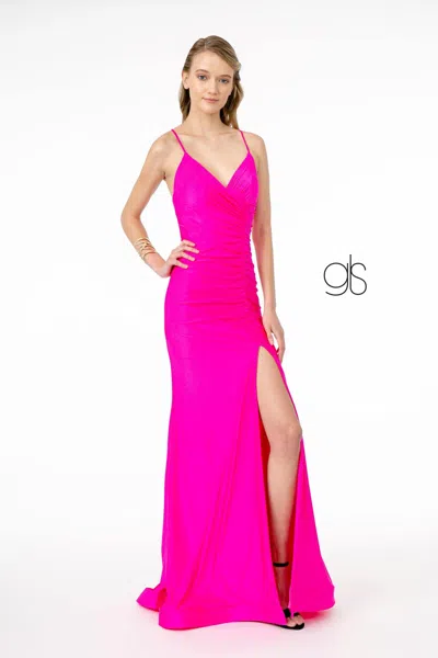 Gls Mermaid Ruched Jersey Long Prom Dress In Pink
