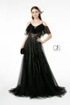 Gls Mesh Layered Top Mesh Long Prom Dress In Black