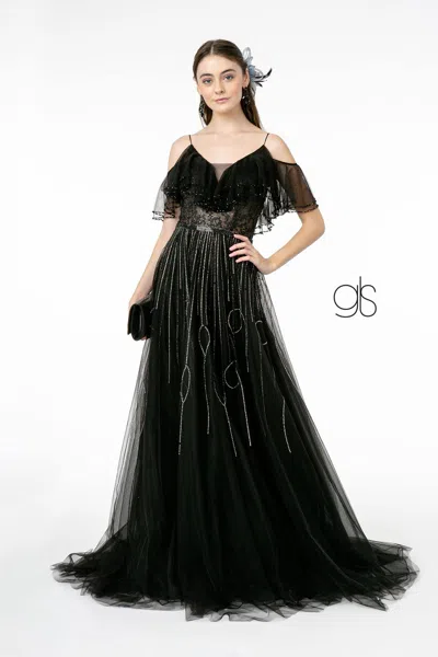 Gls Mesh Layered Top Mesh Long Prom Dress In Black