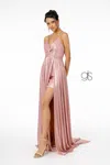 Gls Metalic Lame Long Prom Dress Evening Gown In Neutral