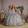 Gls Metallic Long Ball Gown Quinceanera Dress In Gray