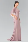 Gls Mocha Long Evening Gown With Cape Sleeves In Pink