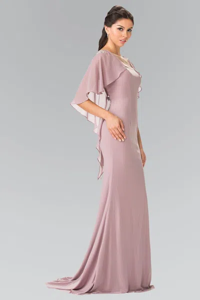 Gls Mocha Long Evening Gown With Cape Sleeves In Pink