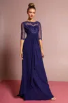 Gls Navy Chiffon Long Mother Of The Bride Dress In Blue