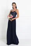 Gls Navy Chiffon Spaghetti Strap Evening Dress In Blue