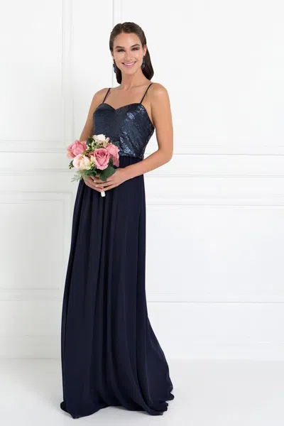 Gls Navy Chiffon Spaghetti Strap Evening Dress In Blue
