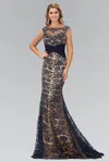 Gls Navy Lace Prom Long Dress Evening Gown With Iridescent Crystals In Blue