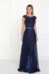 Gls Navy Long Evening Gown Prom Beaded Dress In Blue