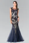 Gls Navy Long Formal Evening Trumpet Dress In Blue