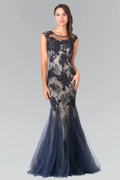 Gls Navy Long Formal Evening Trumpet Dress In Blue