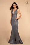 Gls Navy Long Open Back Formal Evening Dress In Gray