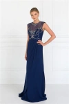 Gls Navy Long Prom Dress Formal Evening Gown With Beadwork And Keyhole Back In Blue