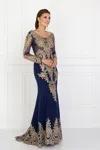 Gls Navy Long Sleeve Formal Evening Gown In Blue