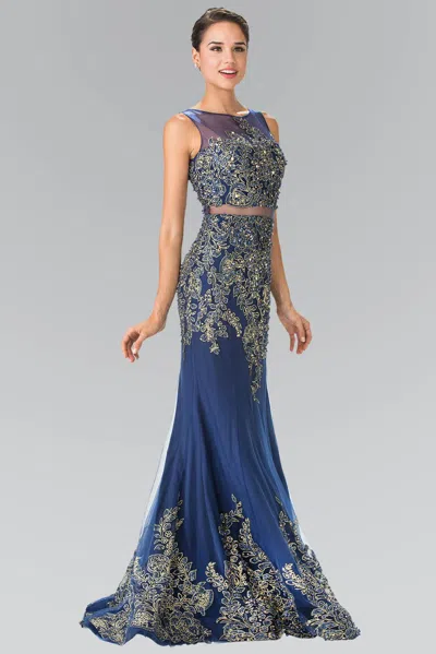 Gls Navy Sleeveless Prom Long Formal Dress In Blue
