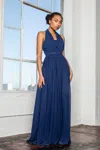 Gls Navy V-neck Halter Chiffon Long Formal Dress In Blue