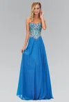 Gls Ocean Blue Strapless Chiffon Prom Dress In Blue