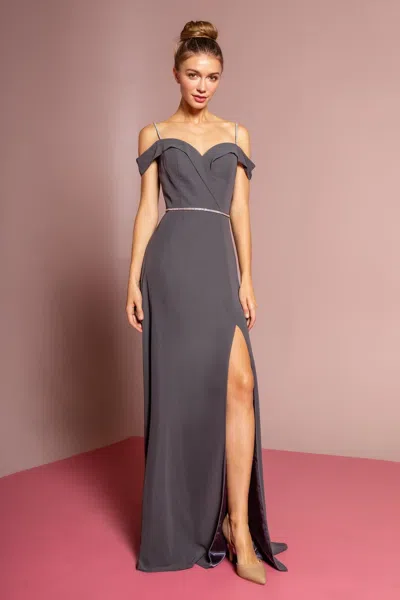 Gls Off-shoulder Long Formal Bridesmaid Dress In Gray