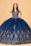 Gls Off Shoulder Long Sweet 16 Ball Gown In Blue