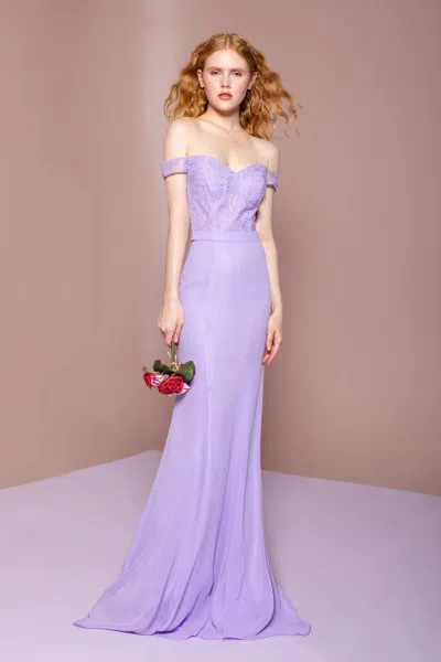 Gls Off The Shoulder Long Evening Gown In Purple