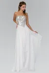 Gls Off White Strapless Chiffon Long Evening Gown In White