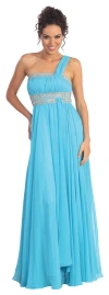 Gls One Shoulder Long Prom Empire Dress In Blue