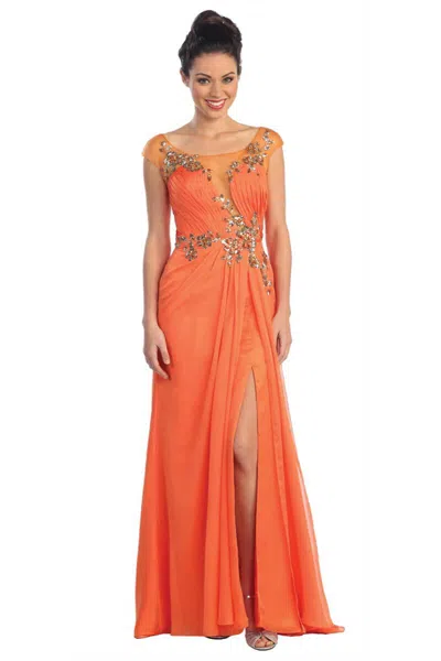 Gls Orange Cap Sleeve Prom Formal Dress