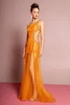 Gls Orange One Shoulder Long Formal Prom Dress In Orange