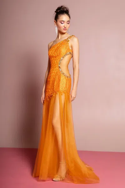Gls Orange One Shoulder Long Formal Prom Dress