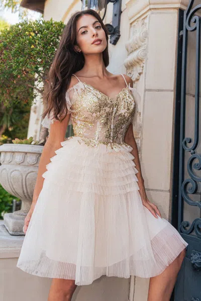 Gls Pleated Short Cocktail Glitter Homecoming Dress In White