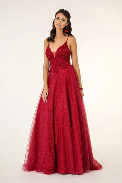 Gls Prom Formal Glitter Evening Long Dress In Red